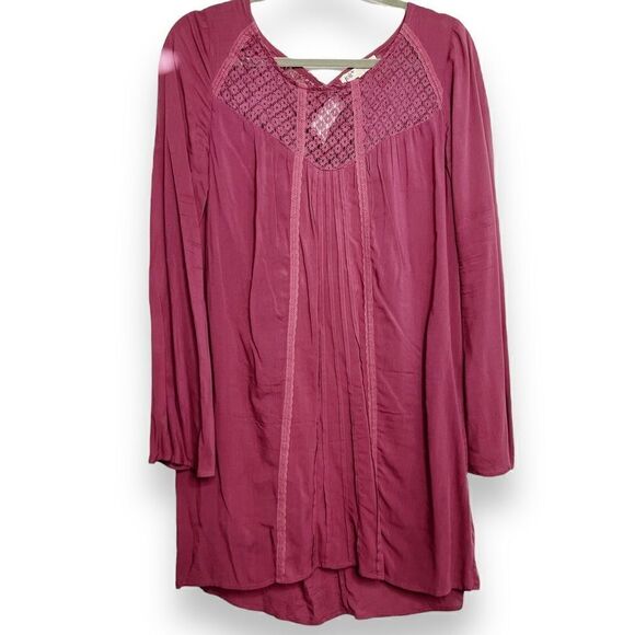 Jolt Long Sleeve Pleated Front Shift Dress Purple Medium - Picture 1 of 5